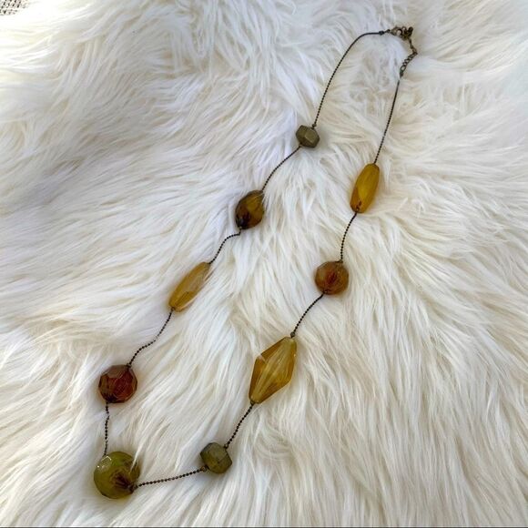 Long beaded statement necklace warm toned see through beads - Picture 1 of 3